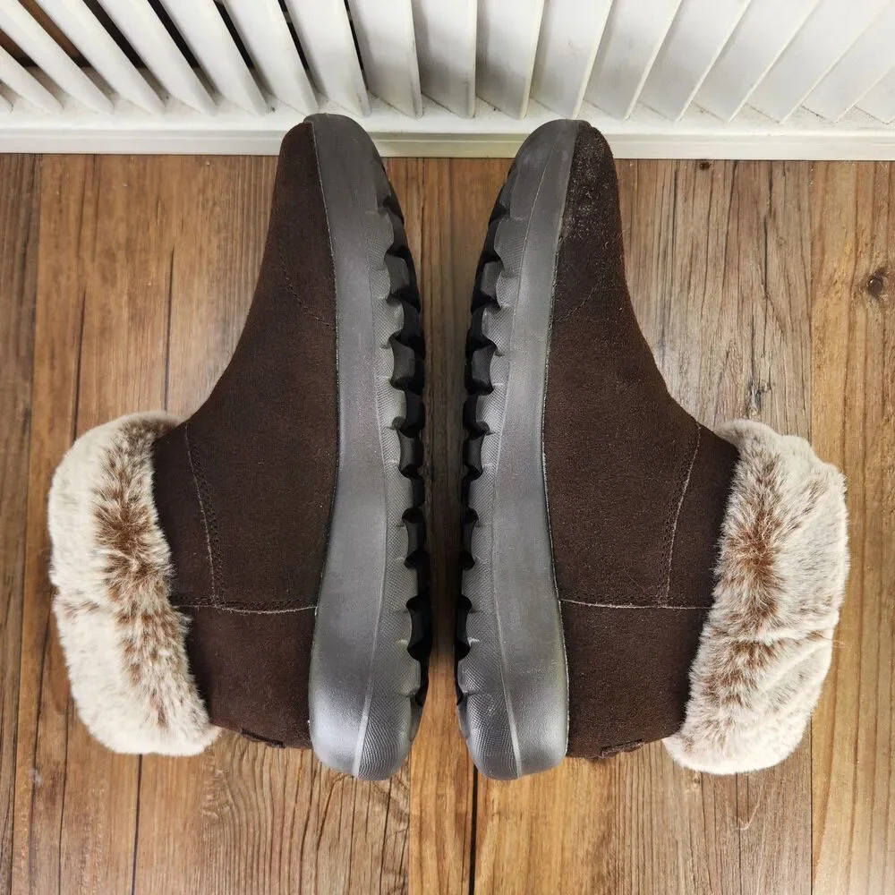 Skechers On-The-Go Joy Bundle Up Womens Size 6 Brown Suede Faux Fur Ankle Boots